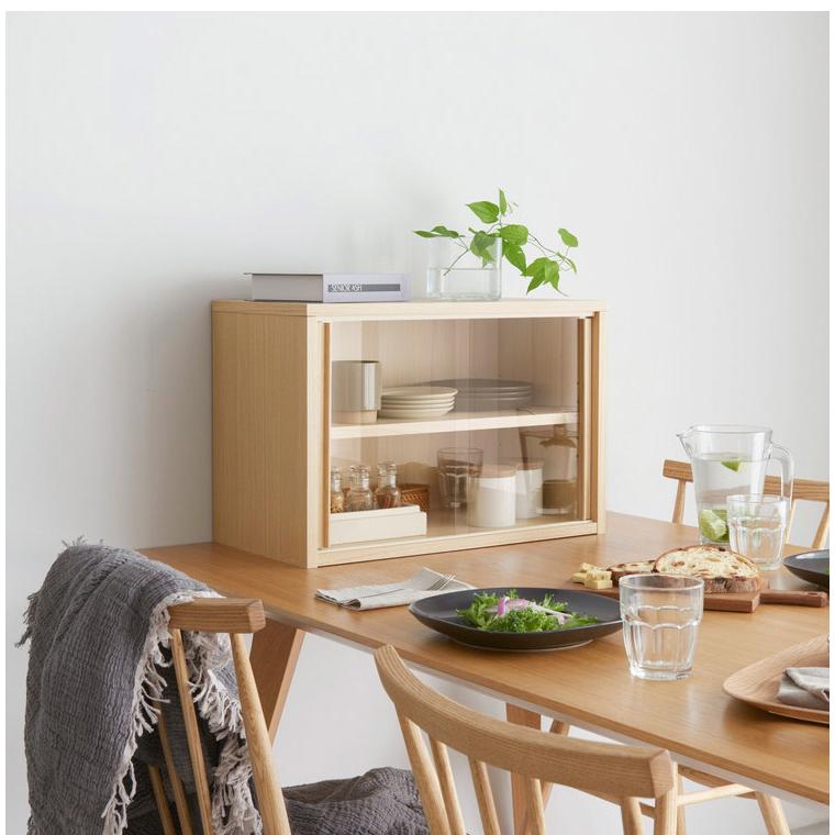 白井産業 食器棚 ミニ 幅57cm 高さ38cm ニカップボード ガラス引き戸