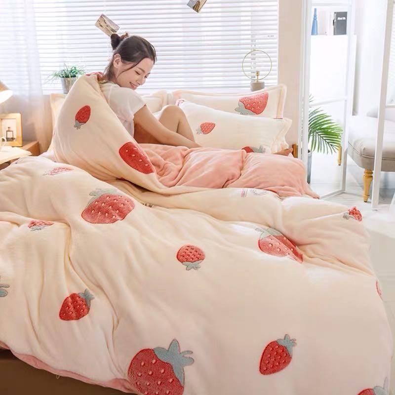 寝具 カバーセット いちご柄 カバー なめらか 肌触り あったか B208