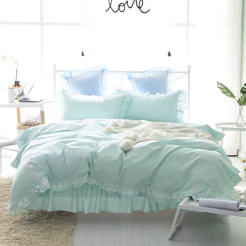 寝具 カバー セット ベッドルーム ミントグリーン シンプルレース