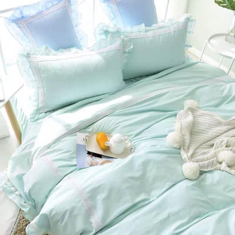寝具 カバー セット ベッドルーム ミントグリーン シンプルレース