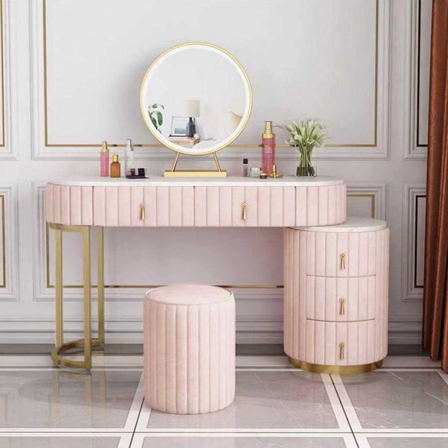 ドレッサー 北欧風 鏡台 おしゃれ 北欧 お姫系 LEDミラー ベロア調