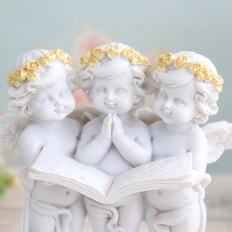 エンジェル 絵本 花冠 かわいい3人の天使 置物 エンゼル ゴールド