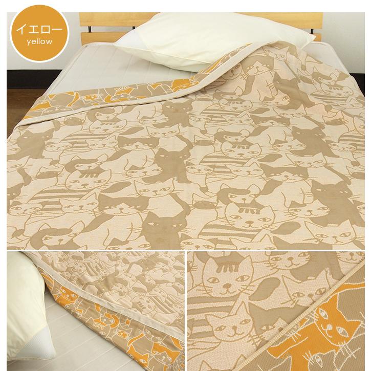 REVEUR ガーゼケット ネコ柄 シングル 綿混 3重ガーゼ 夏掛け 肌掛け