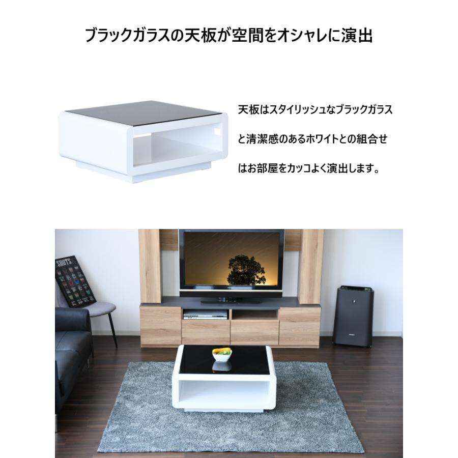 ローテーブル テーブル 幅80 ホワイト 白 ガラス 収納付き 鏡面 ガラス