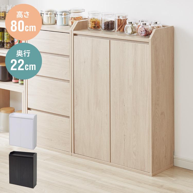 カウンター下収納 薄型 ミニ キャビネット 両扉 付き 幅60 奥行22 高さ