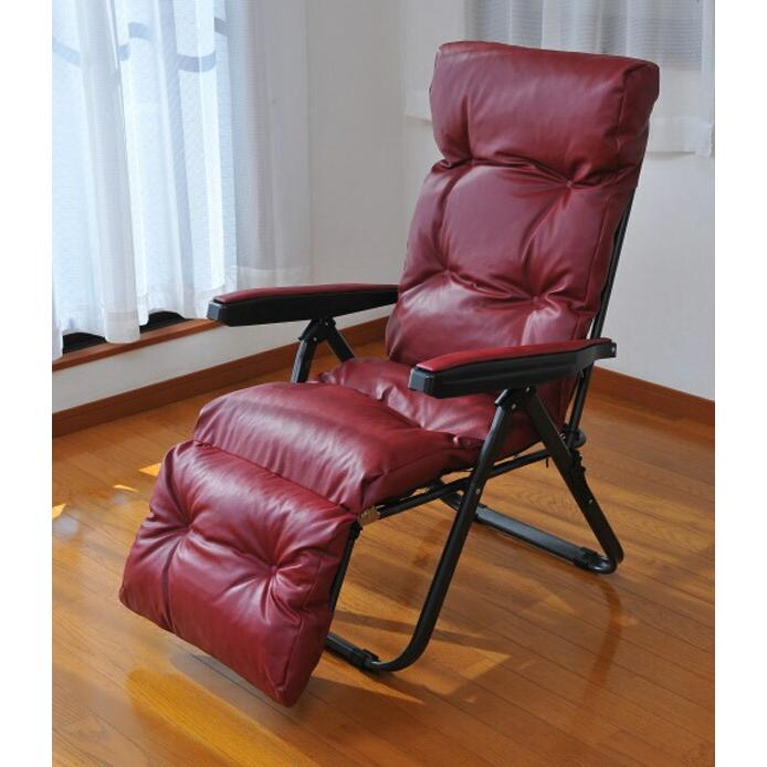 フットレスト付リラックスチェア ワインレッド リクライニングチェア