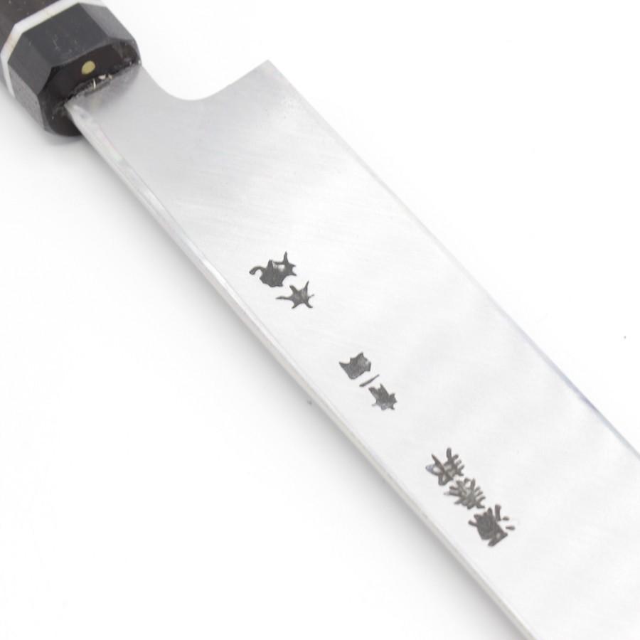 未使用】源泰邦 本焼 青一鋼 てっさ包丁 尺一 鏡面 八角 黒檀柄 大理石