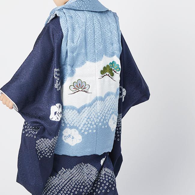 被布コート 七五三 3歳 着物 男の子 レンタル 被布 正統派 正絹 ブルー