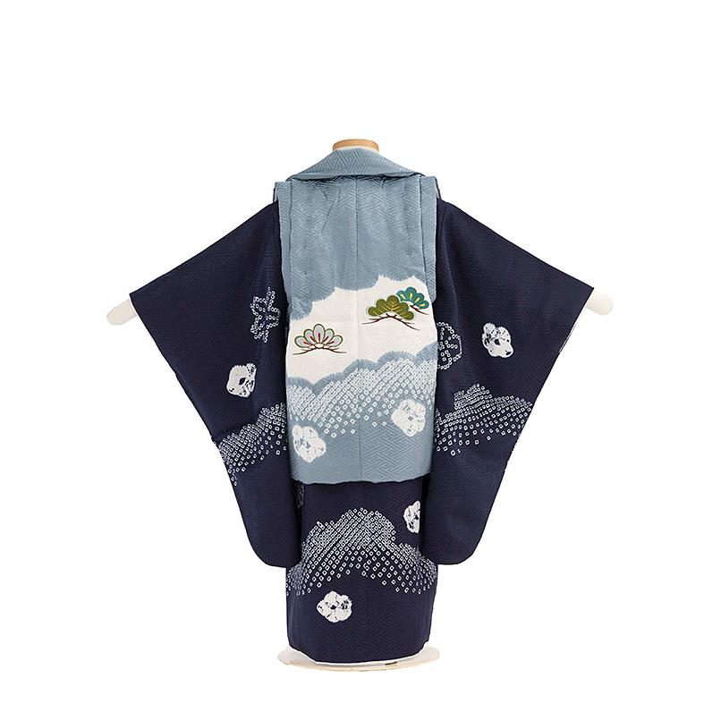 被布コート 七五三 3歳 着物 男の子 レンタル 被布 正統派 正絹 ブルー