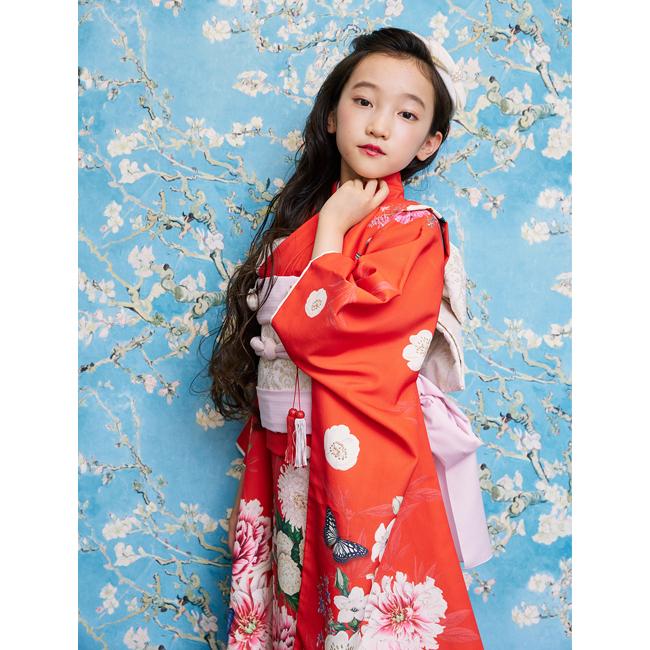 七五三 着物 7歳 女の子 レンタル ナチュラル いちは レッド 赤 ブーケ