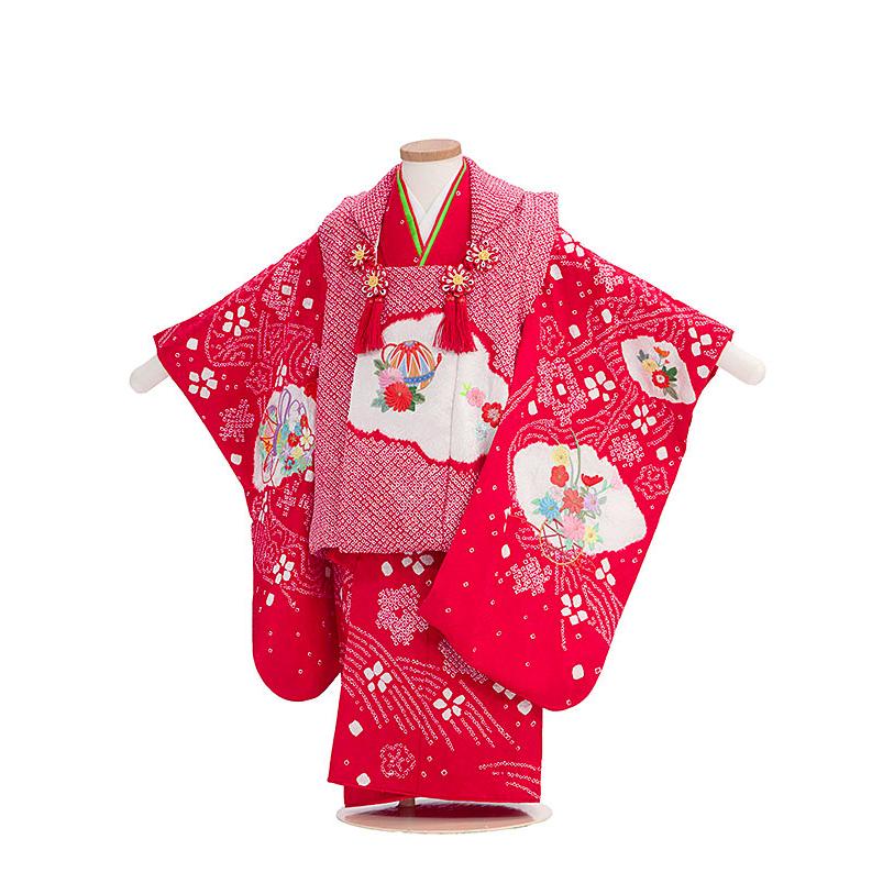 七五三 着物 3歳 女の子 レンタル 正絹 赤 白 絞り 菊刺繍 高級 古典