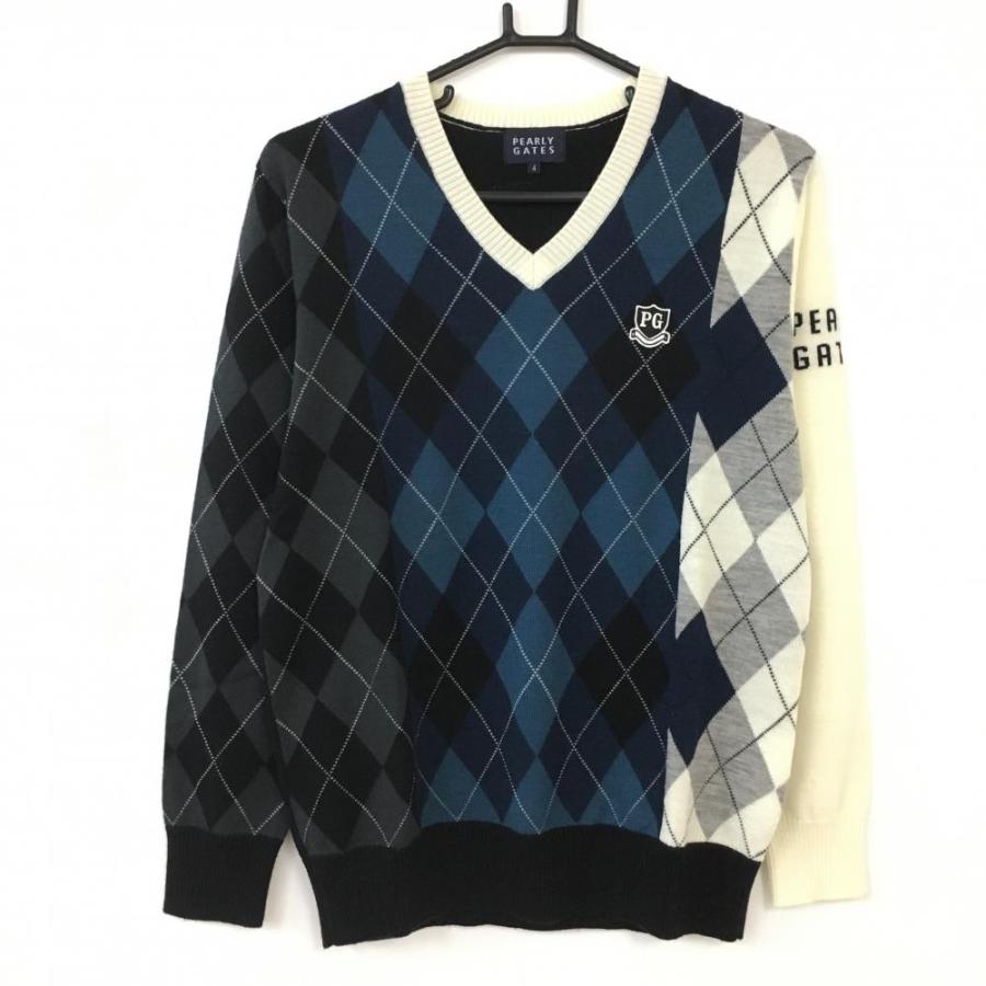 超美品】PEARLY GATES パーリーゲイツ 長袖ニットセーター ブルー×黒