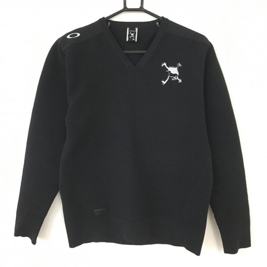 美品】Oakley オークリー 長袖切替ニットセーター 黒×白 ビッグロゴ V