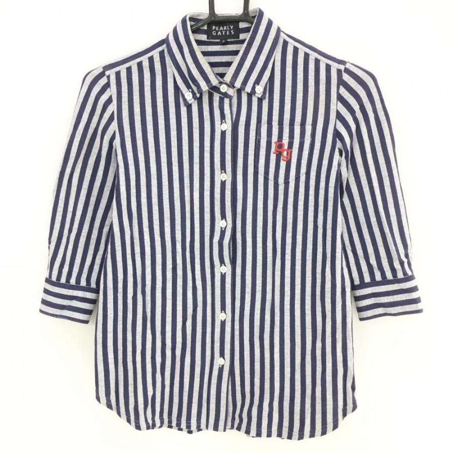 PEARLY GATES（パーリーゲイツ） 七分袖シャツ ネイビー×白 ストライプ