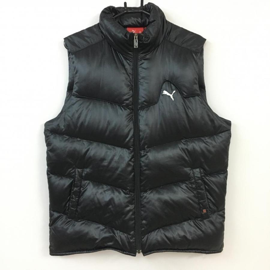 美品)PUMA プーマ ダウンベスト 黒 フルジップ シンプル メンズ O(LL