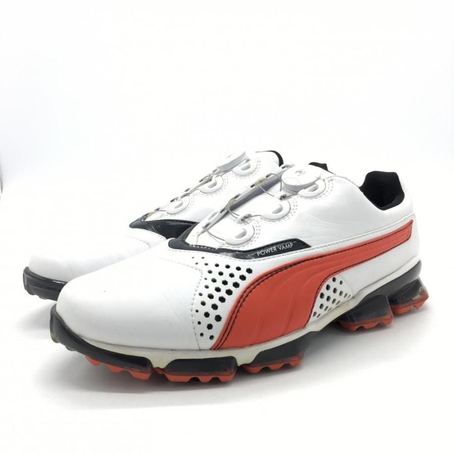 美品】PUMA プーマ ゴルフシューズ 白×オレンジ POWER VAMP 18789702
