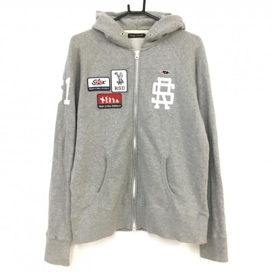 rough & swell ラフアンドスウェル パーカー 杢グレー×白 ワッペン