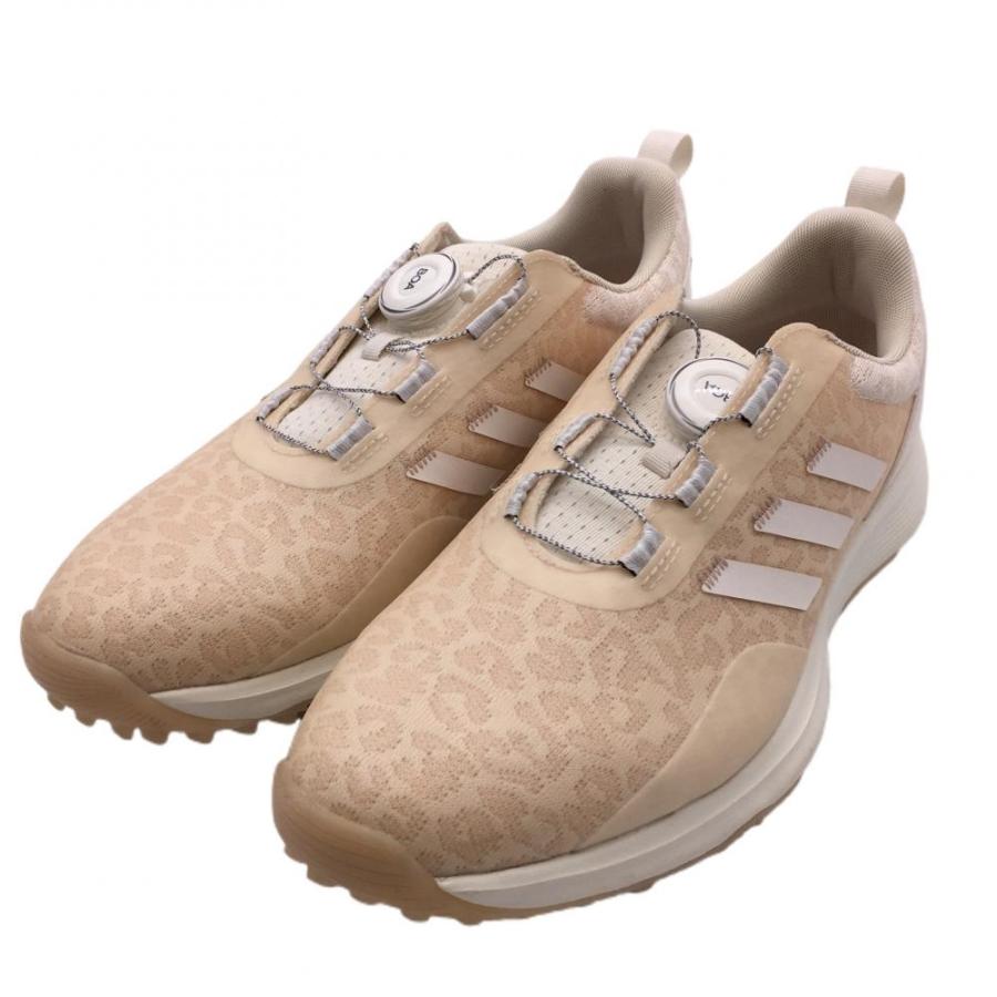 超美品】アディダス ゴルフシューズ ピンクベージュ レオパード S2G