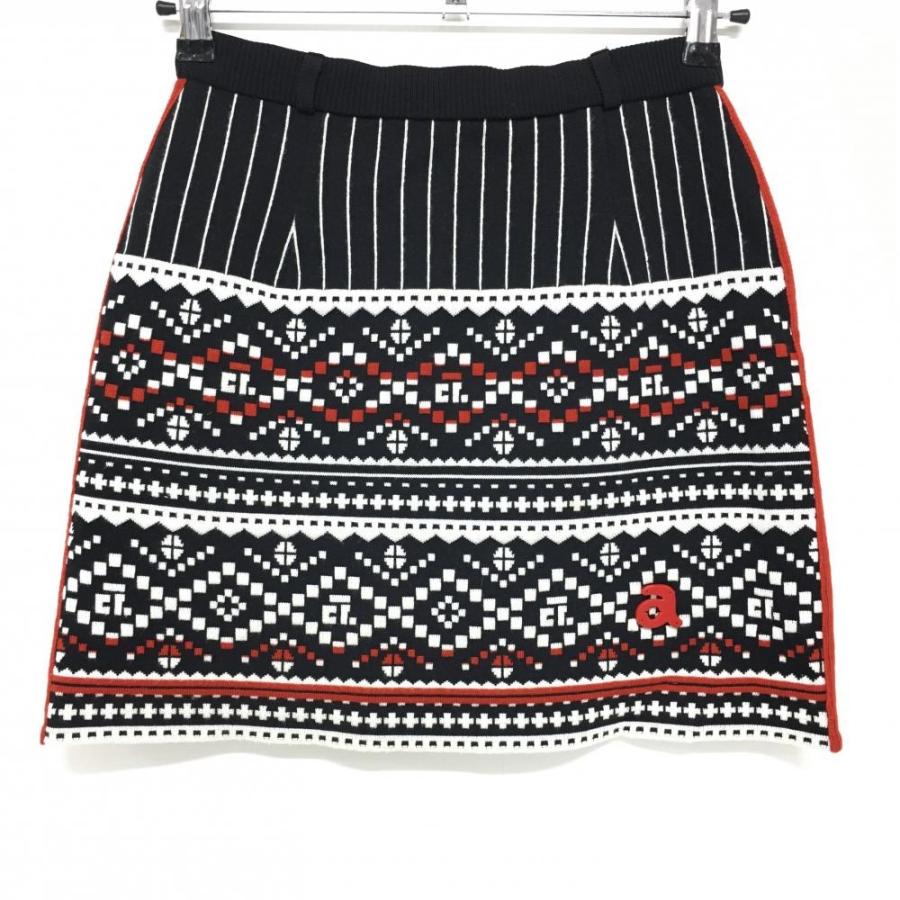archivio（アルチビオ） ニットスカート 黒×白×レッド 上部ストライプ