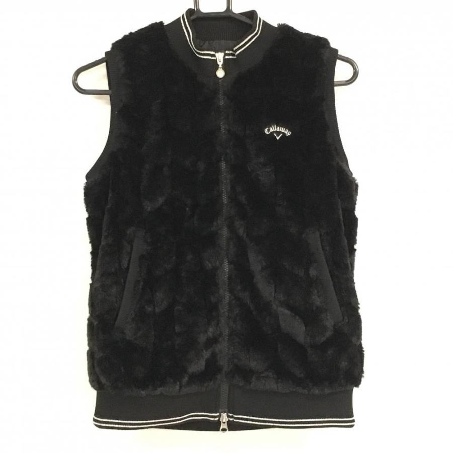 美品】キャロウェイ ファーベスト 黒×シルバー ロゴ刺しゅう ネック
