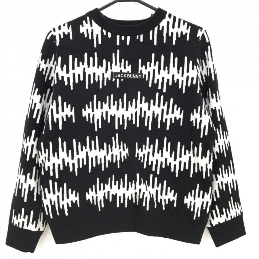 美品】ジャックバニー セーター 黒×白 総柄 ニット 裏地付 レディース