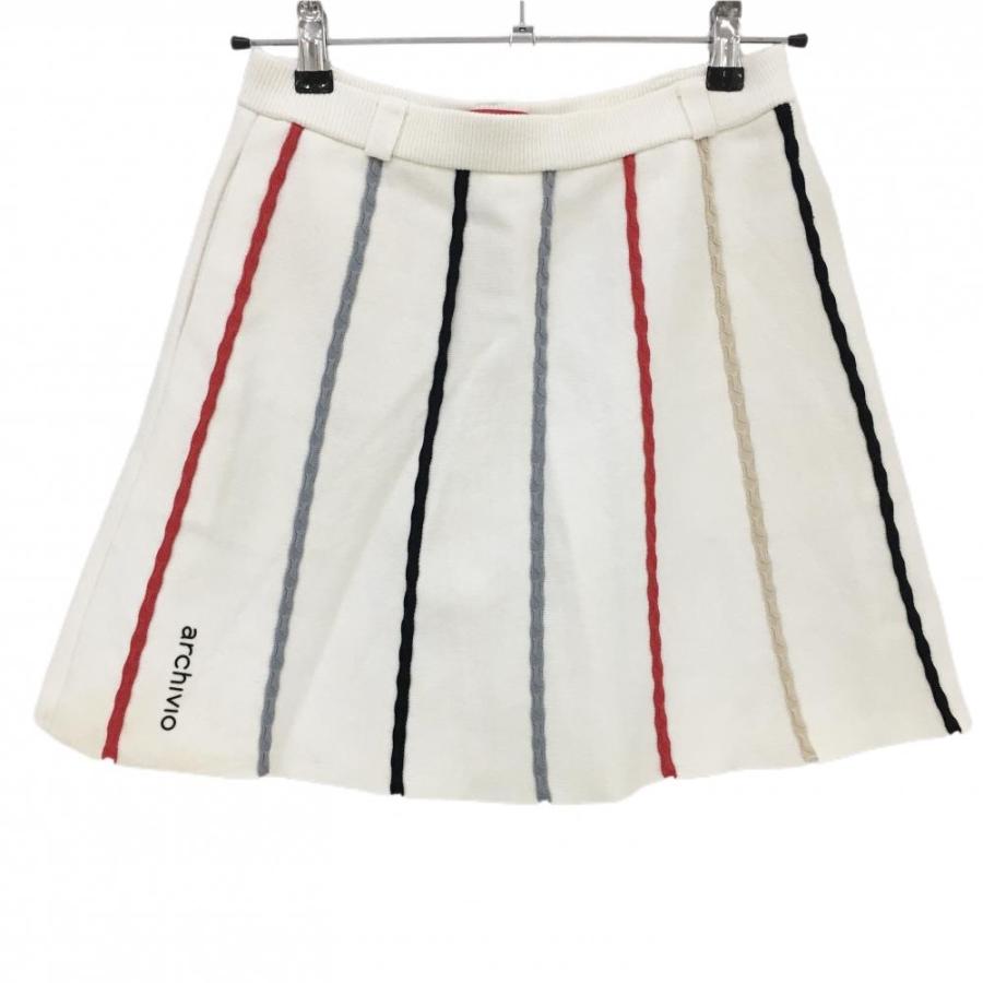 アルチビオ ニットスカート 白×レッド×黒 縦ライン レディース 38(M