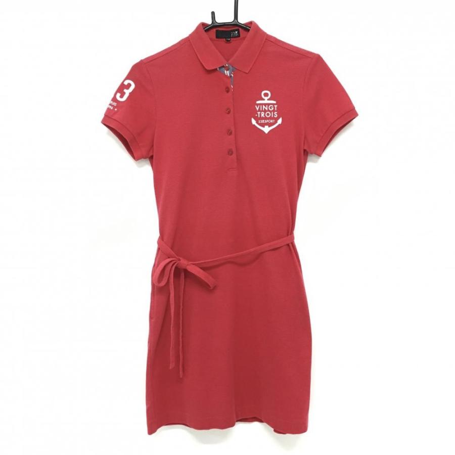 23区GOLF 23区スポーツ ワンピース レッド ロゴプリント 共布ベルト
