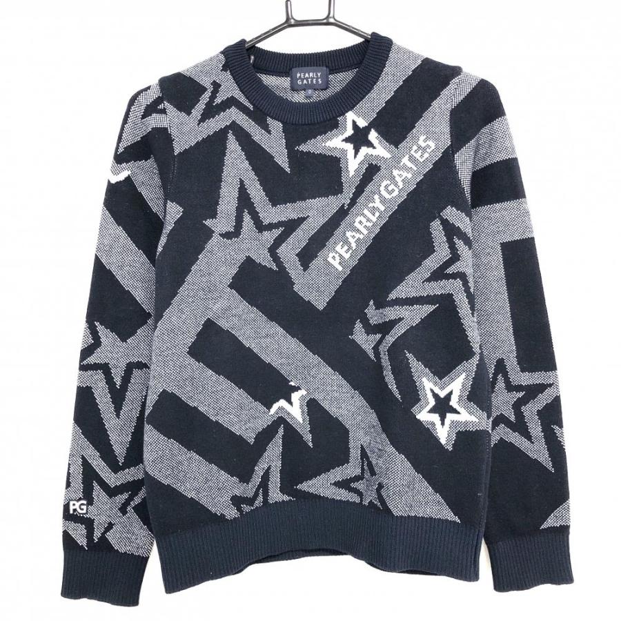 超美品】パーリーゲイツ セーター ネイビー×白 星 スター ウール混