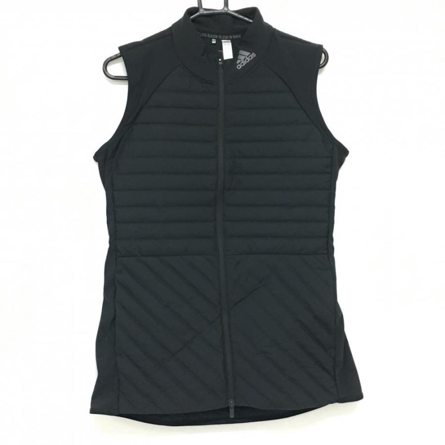 アディダス ロングダウンベスト 黒 異素材切替 ダウン80％ ワンピース