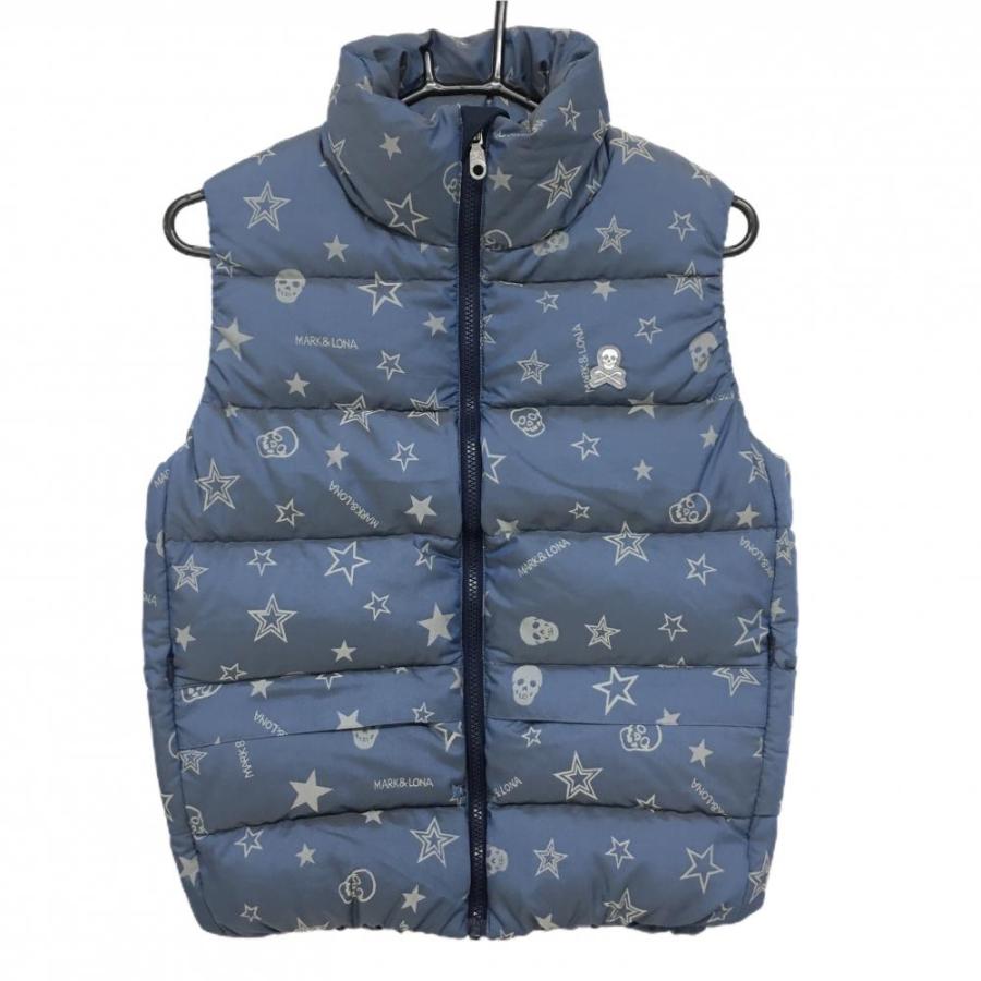 マークアンドロナ ダウンベスト ブルー系×ライトグレー 星柄 スカル