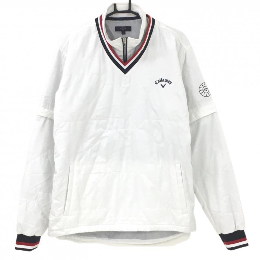 キャロウェイ 4WAY中綿スニード 白×ネイビー ロゴ刺しゅう ネック・袖