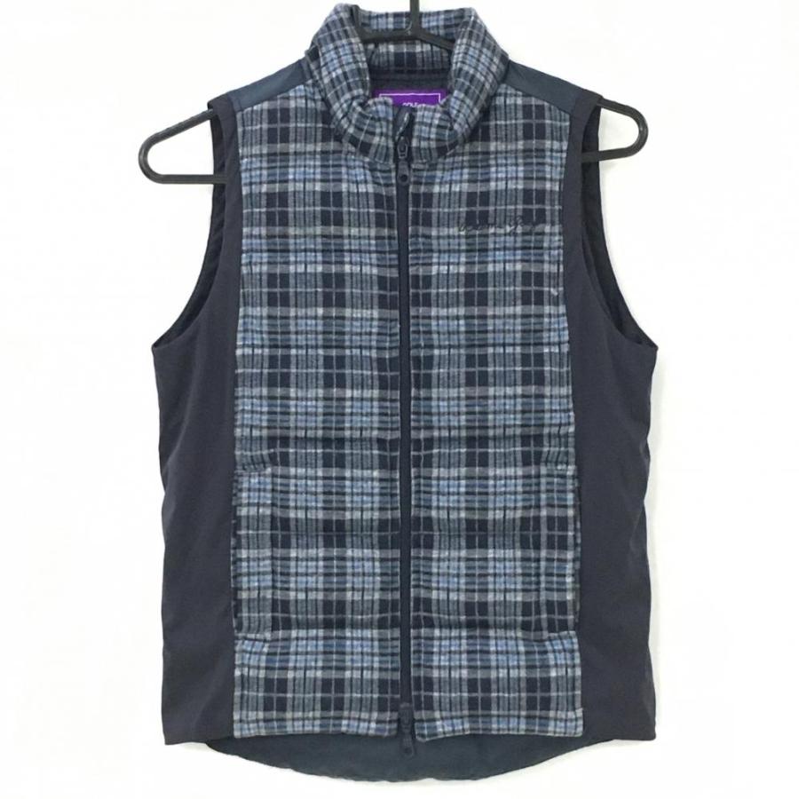 ビームスゴルフ ダウンベスト ネイビー×グレー 前面チェック 異素材