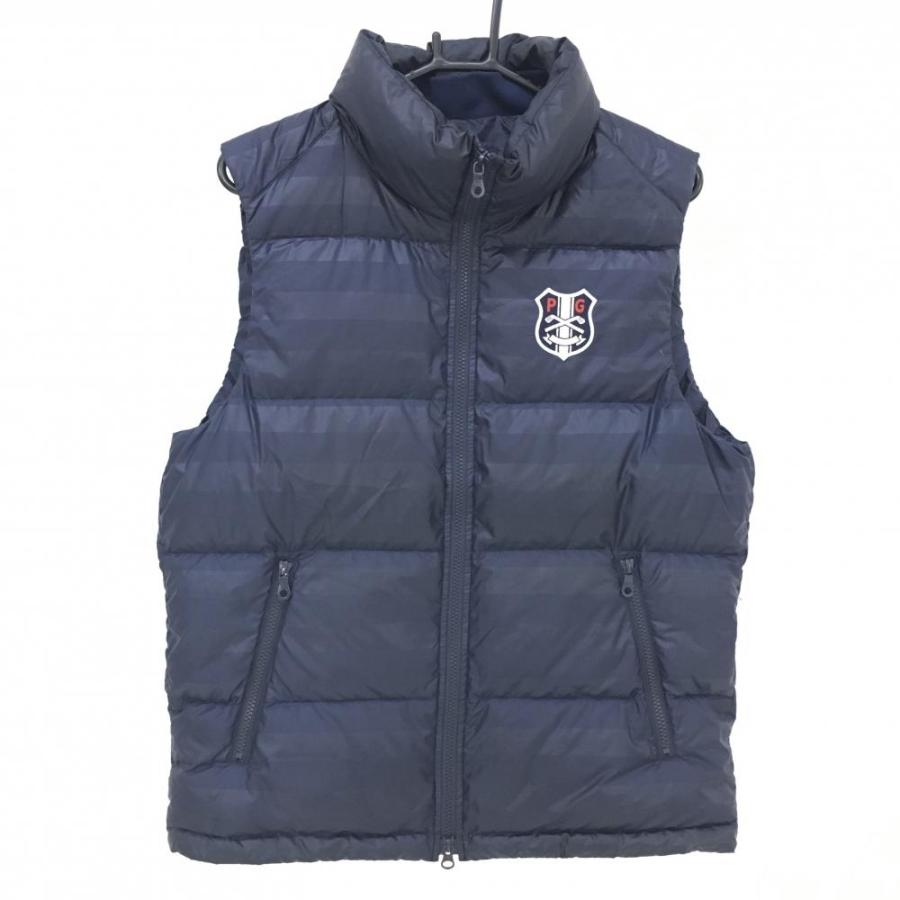 超美品】パーリーゲイツ ダウンベスト ネイビー ボーダー地模様 メンズ
