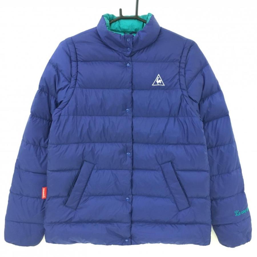 超美品】ルコック 2WAYダウンジャケット ネイビー×グリーン ロゴ