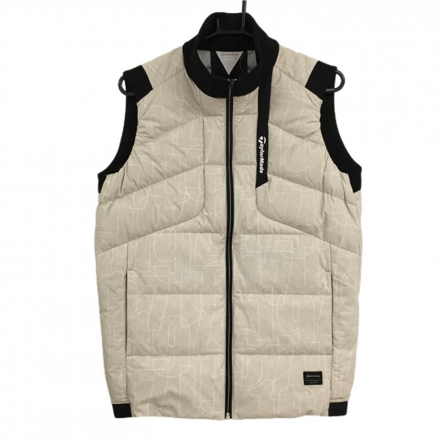 美品】テーラーメイド ダウンベスト ベージュ×黒 数字柄 襟切替 メンズ