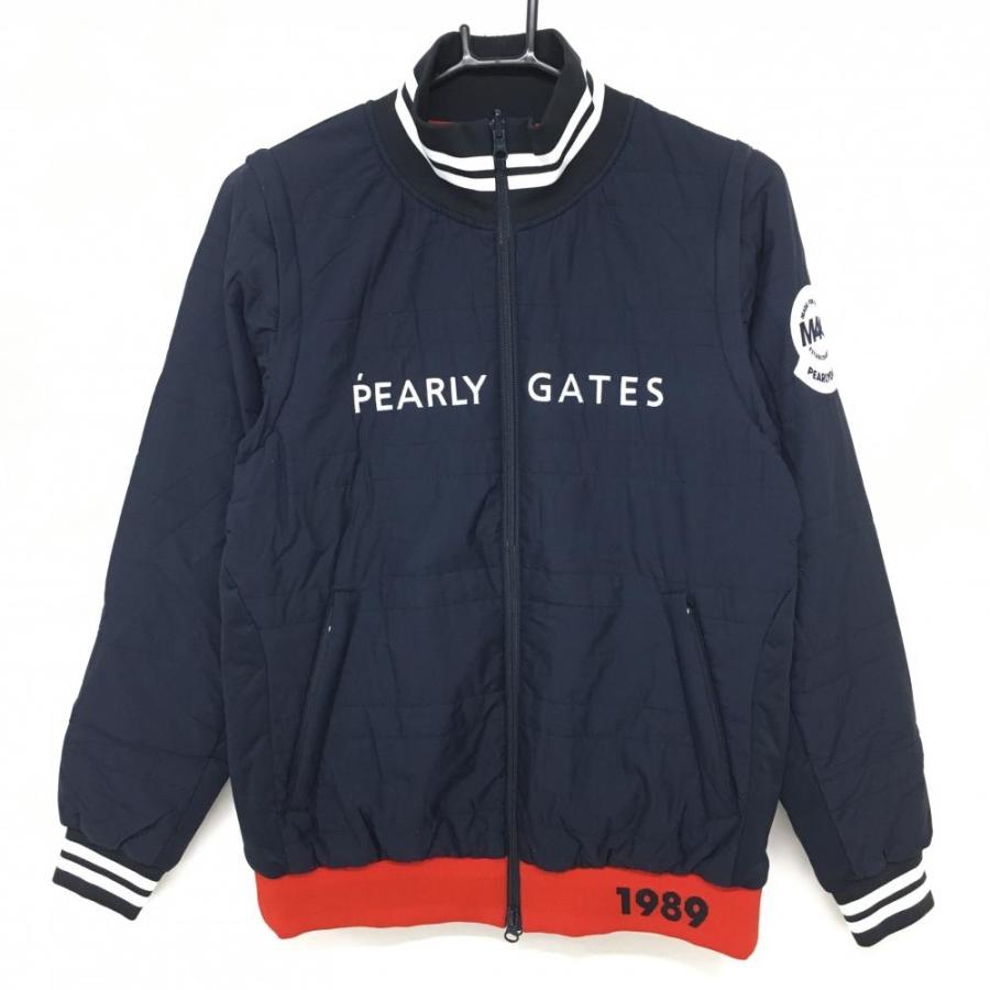 パーリーゲイツ 4WAYリバーシブル中綿ジャケット ネイビー×白 ロゴ
