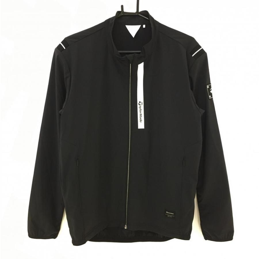 テーラーメイド ジャケットブルゾン 黒×白 ジップ横ライン 袖ワッペン