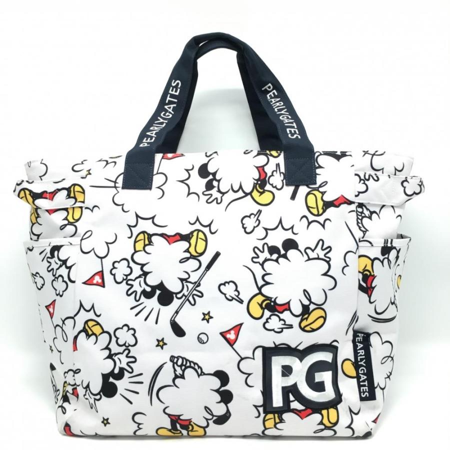 パーリーゲイツ×Disney ビッグトートバッグ 白×黒 ミッキー総柄