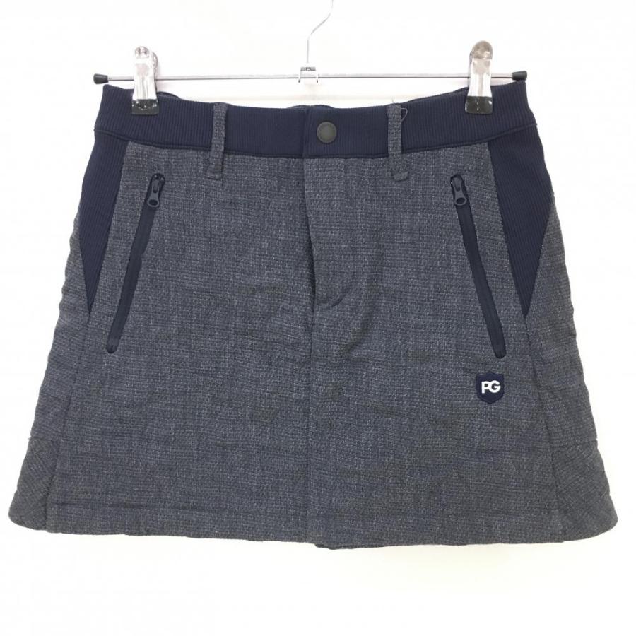 美品】パーリーゲイツ 中綿スカート 杢ネイビー 裾ロゴ刺しゅう