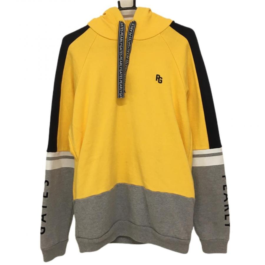 パーリーゲイツ パーカー イエロー×グレー フード紐ロゴ スウェット