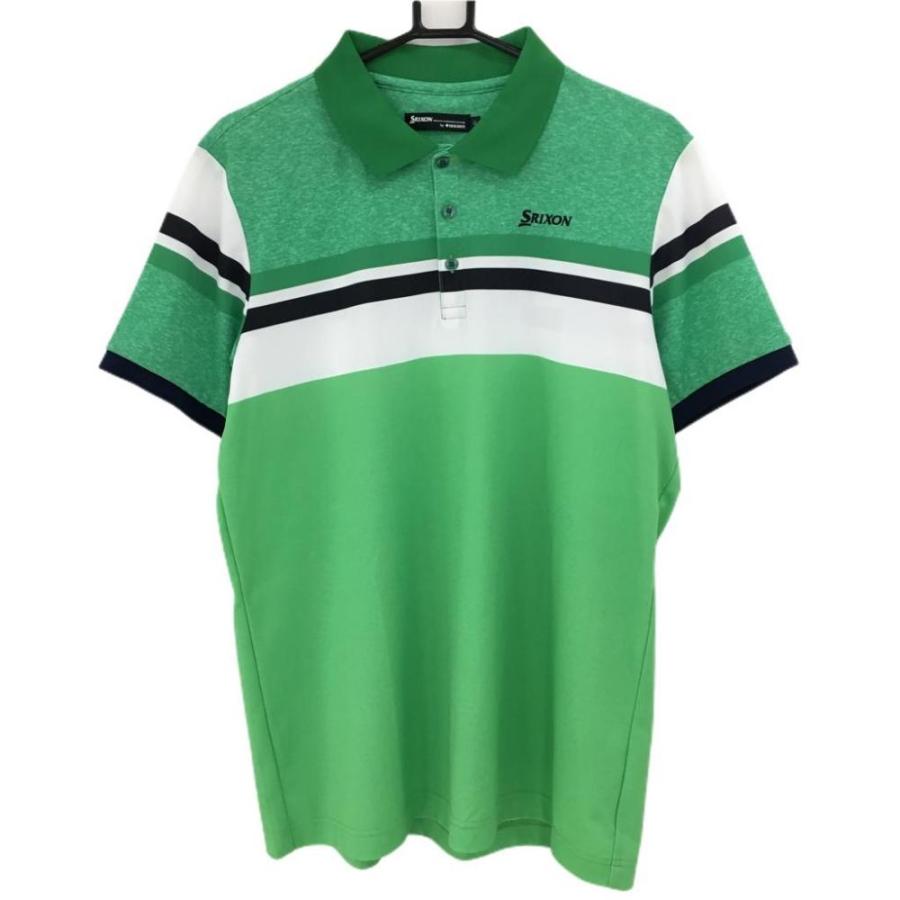 SRIXON スリクソンbyデサント 半袖ポロシャツ グリーン×白 胸元ライン