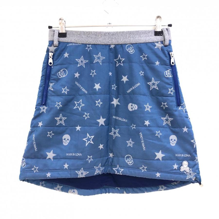 超美品】マークアンドロナ 中綿スカート ブルー×グレー 星柄 スカル