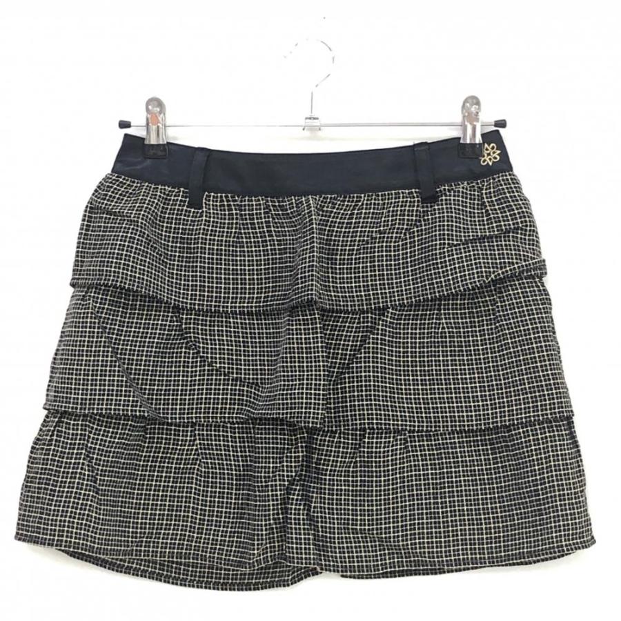 St ANDREWS セントアンドリュース スカート 黒×ゴールド チェック 3段