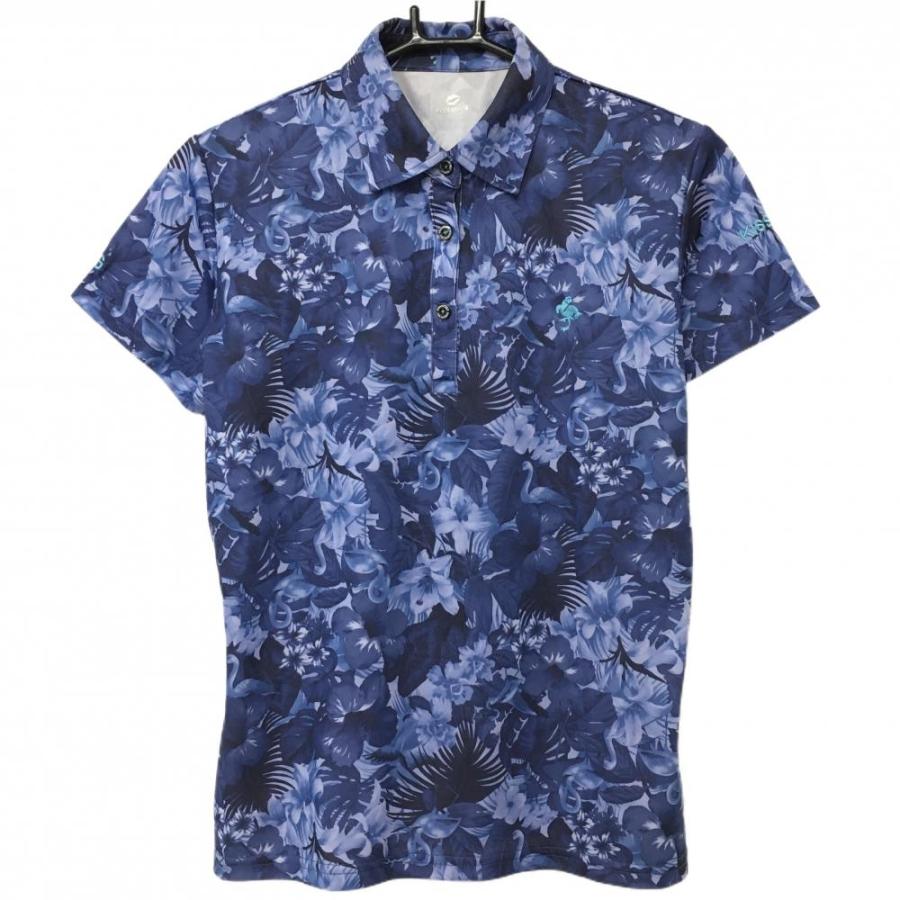 kissmark（キスマーク） 半袖ポロシャツ ネイビー×ブルー 花柄 鳥柄 襟