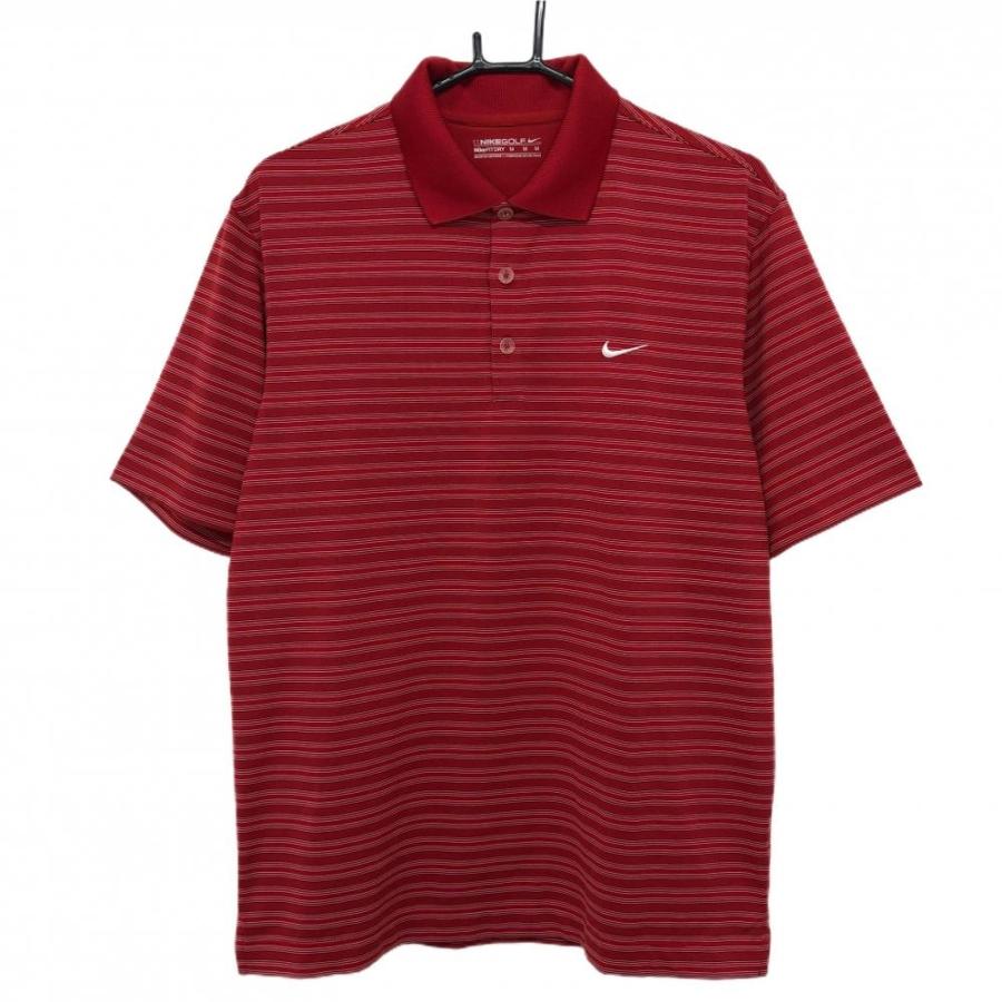 NIKE（ナイキ） 半袖ポロシャツ レッド×白 ボーダー ロゴ刺しゅう