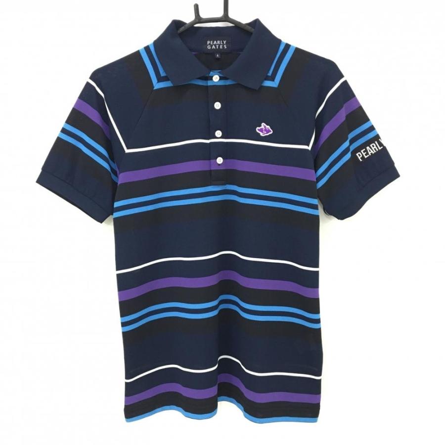 PEARLY GATES（パーリーゲイツ） 半袖ポロシャツ ネイビー×パープル