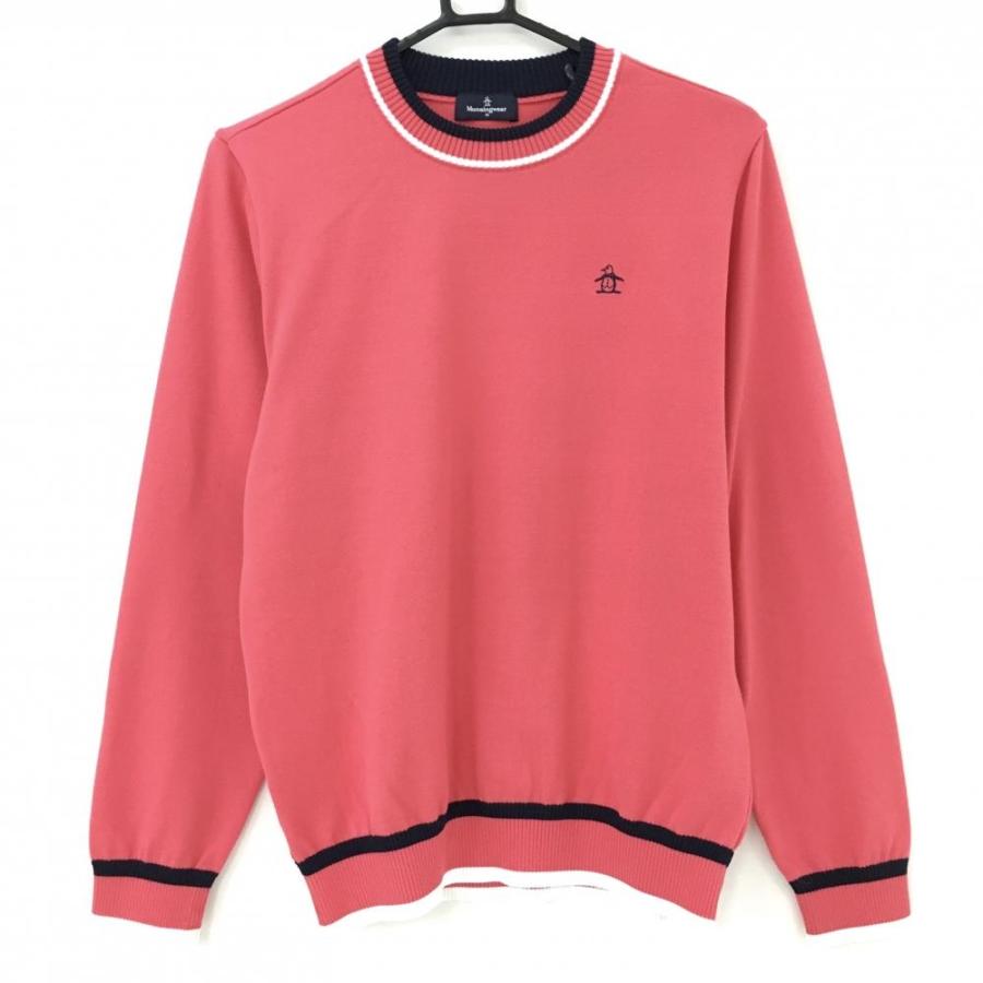 マンシングウェア セーター ピンク×ネイビー ネック・袖口ライン 胸