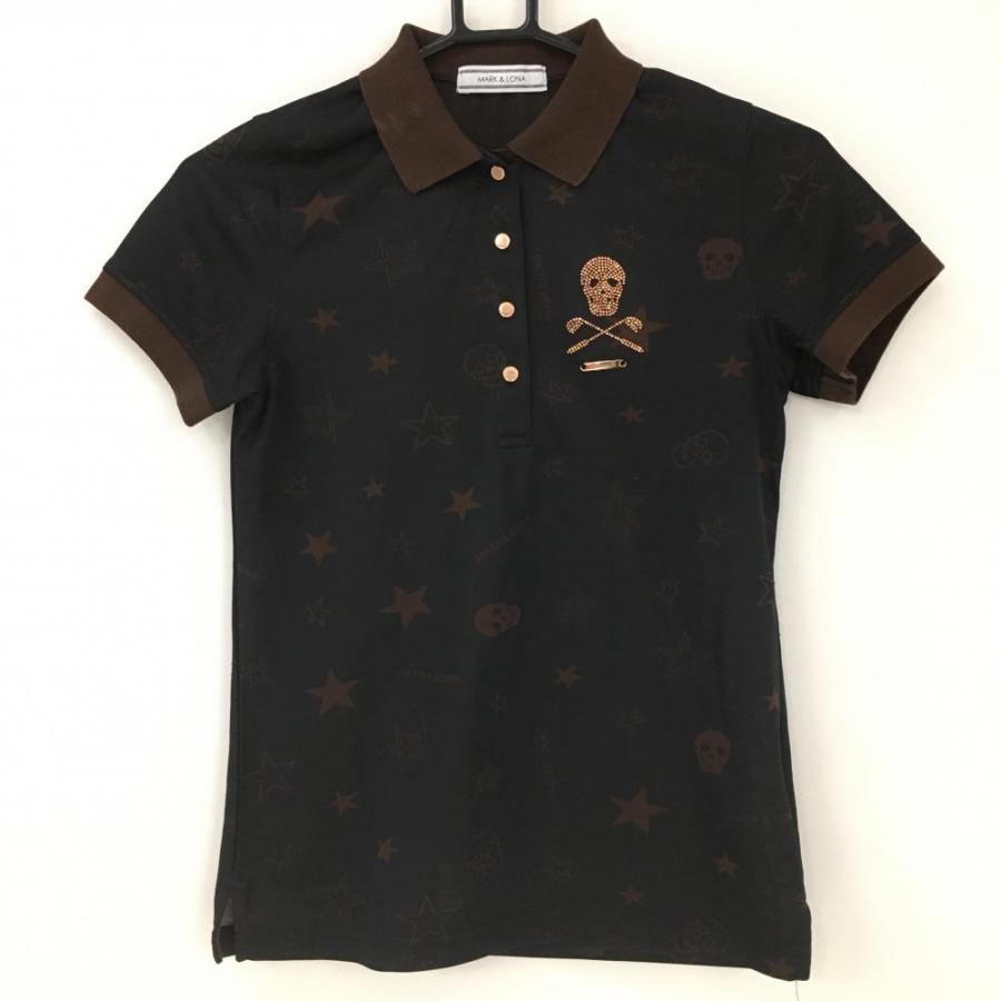 マークアンドロナ 半袖ポロシャツ 黒×ブラウン 星柄 スカル レディース