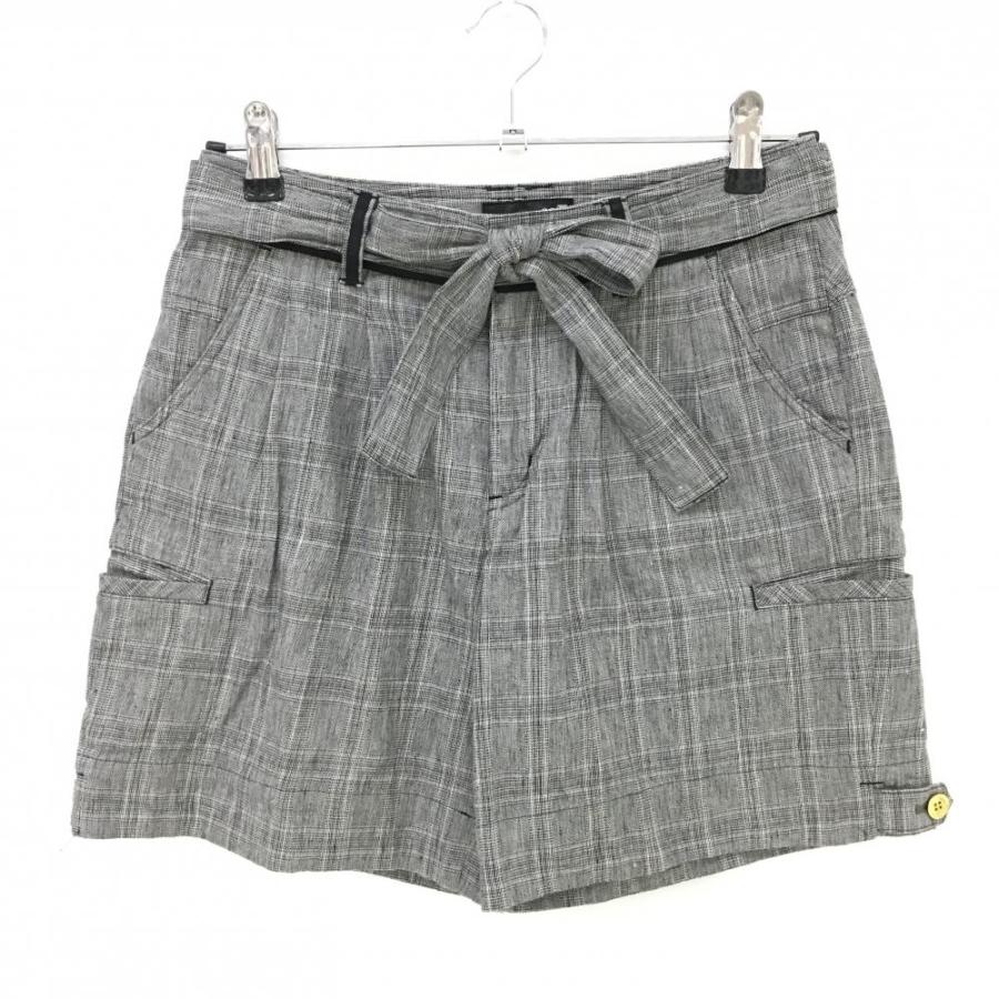 23区GOLF 23区スポーツ ショートパンツ 黒×白 チェック柄 共布ベルト付