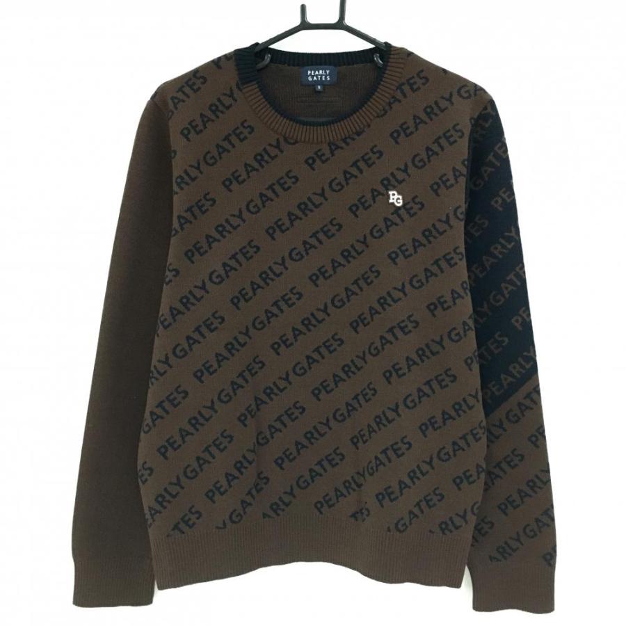 超美品】パーリーゲイツ セーター ブラウン×黒 ロゴ総柄 ニット メンズ